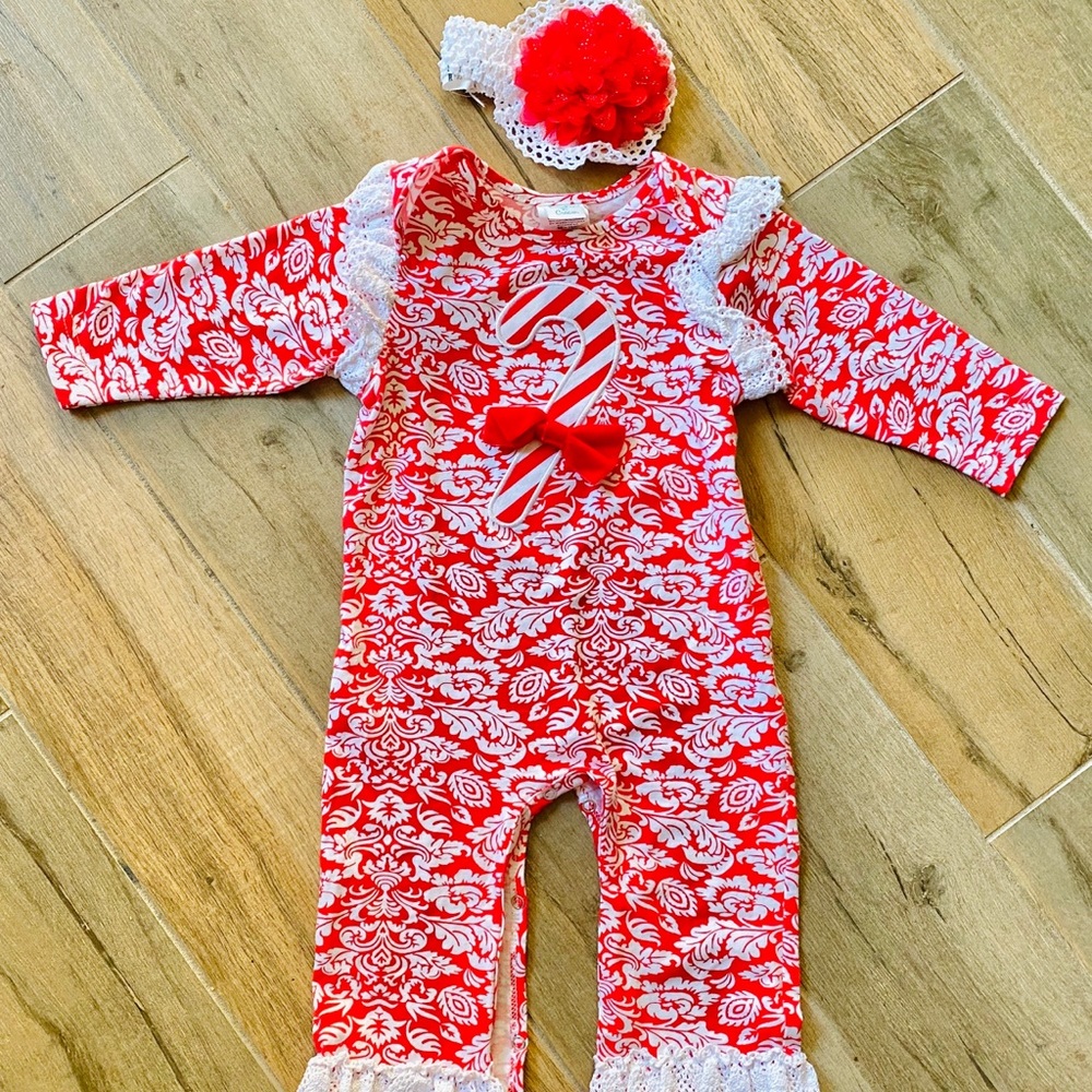 Christmas romper with matching headband